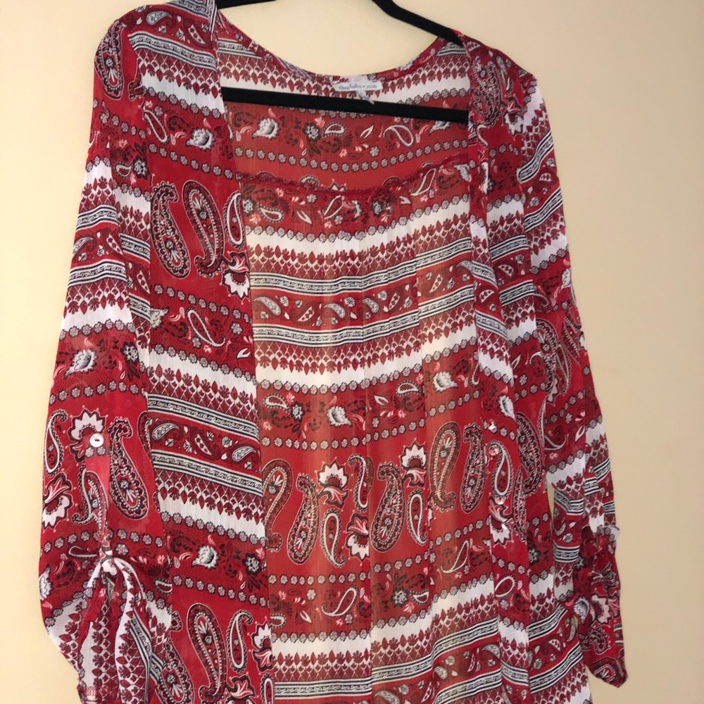 Red Printed Kimono Coverup